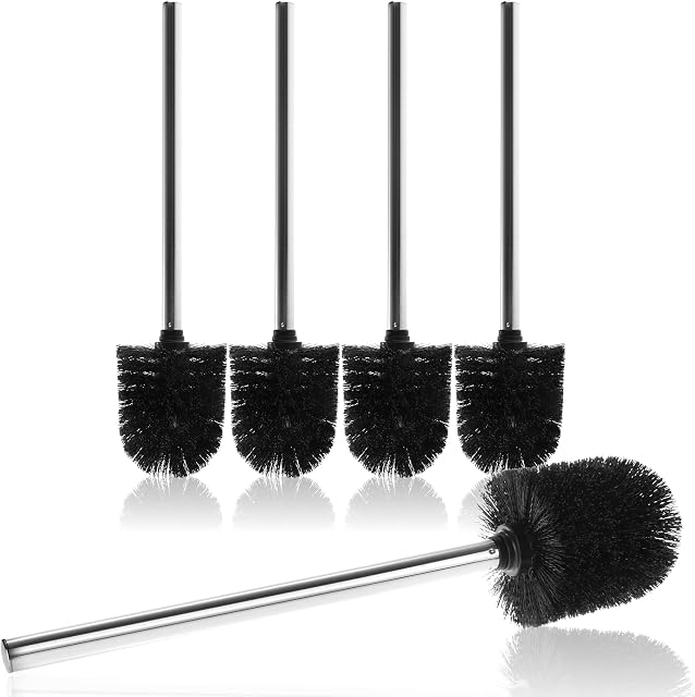 COM-FOUR® 5x toilet brush with replaceable brush head - noble toilet brush with stainless steel handle - toilet brush - Ø 8cm (05 pieces - replacement brush black)