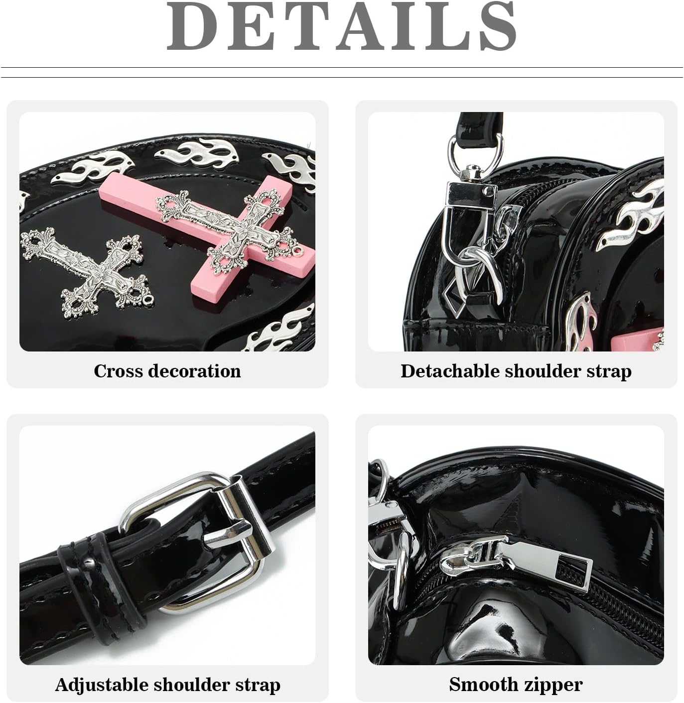 SUKUTU Women Gothic Punk Crossbody Bag Cute Heart Shaped Studded Shoulder Bag Purse | Gothic, Punk, Cute, Heart Shaped, Studded - Image 6