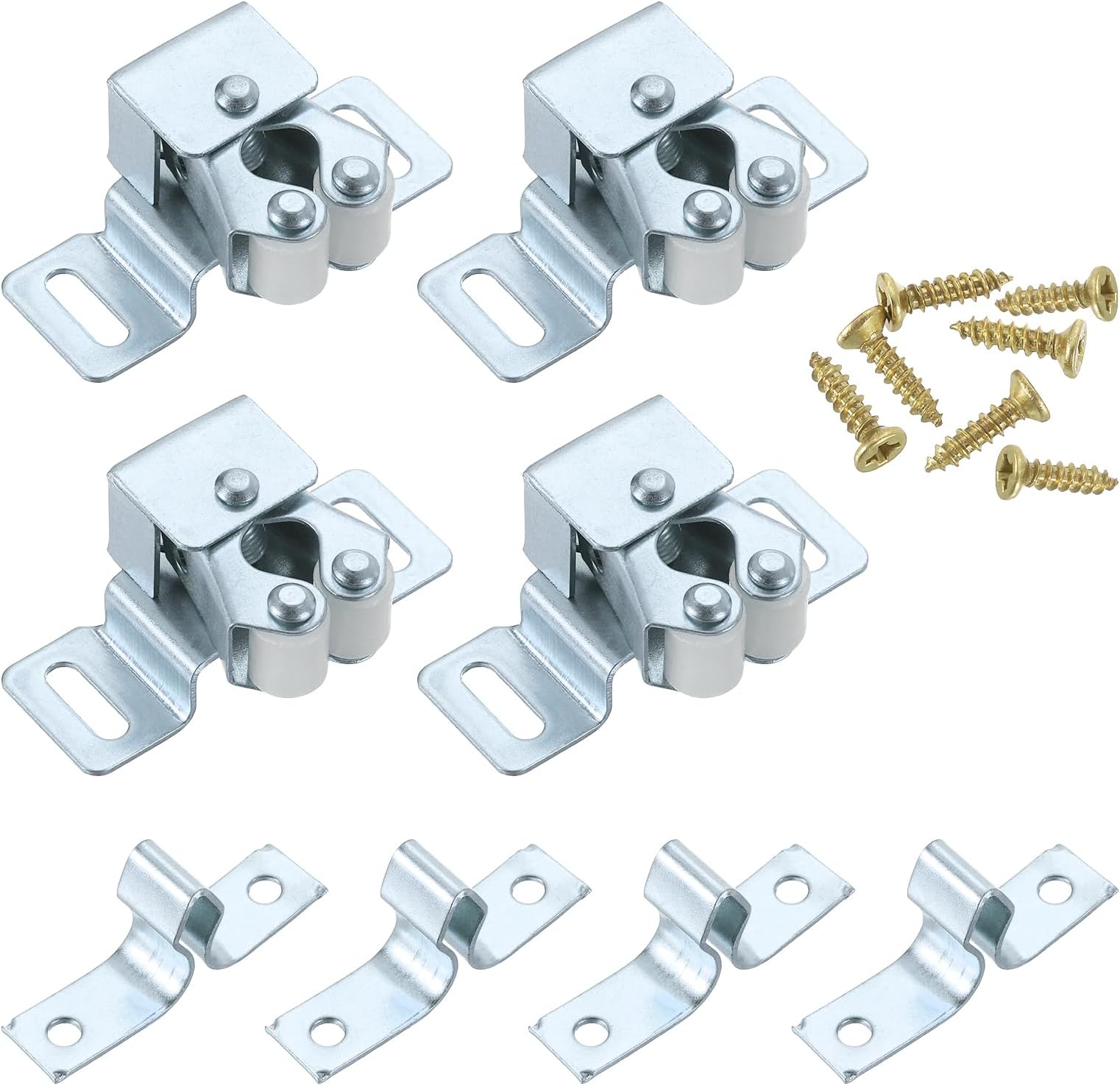 uxcell 4Pcs Cabinet Latch Double Roller Catch, Lock Stop Catch Clamp Cabinet Closer Magnetic Closure Hardware for Cabinet Kitchen Closet Door, White