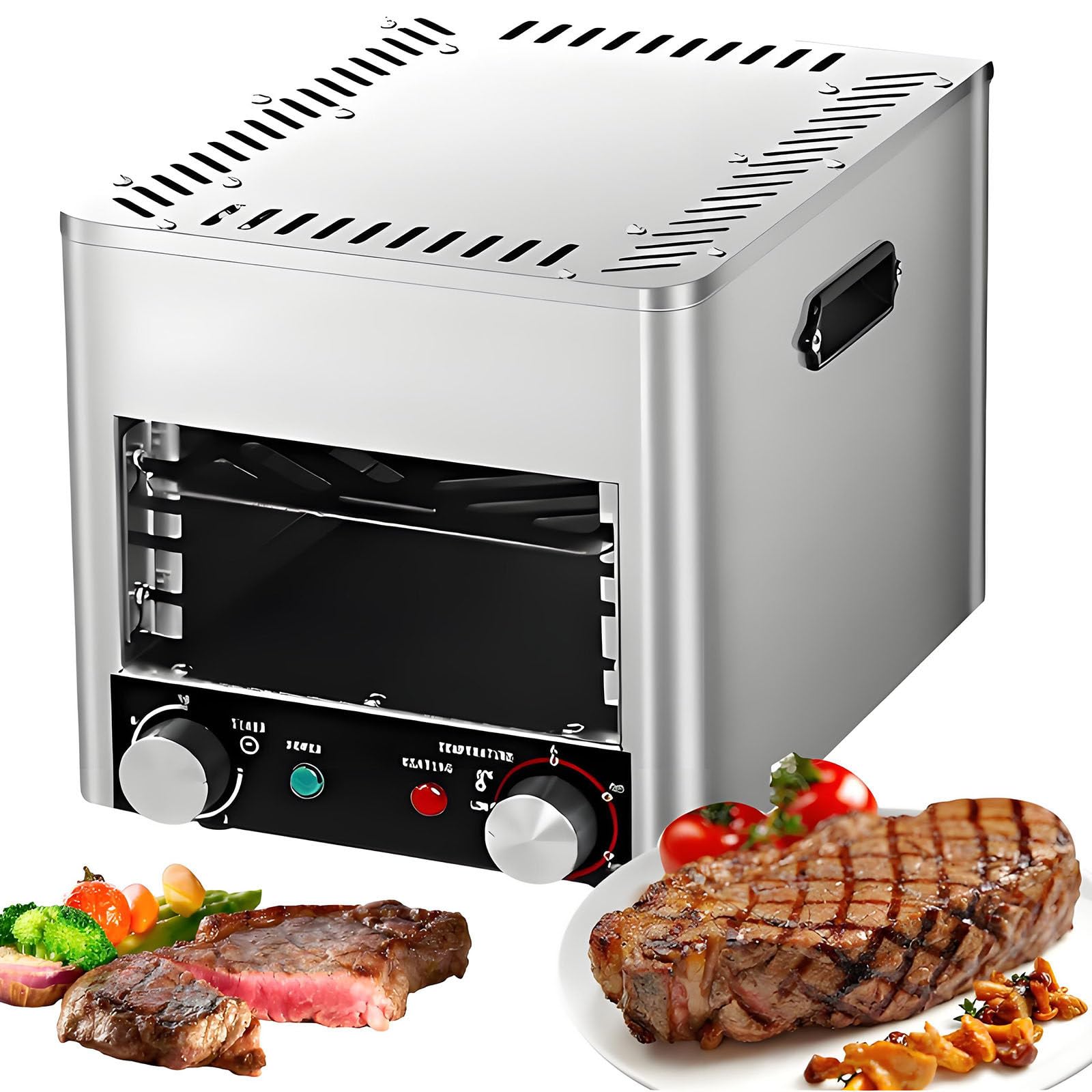 LJCSSD Smokeless In-frared Electric Broiler for Indoor Use, Stainless Steel Steak Cooker, Comes with Broiler Tray and Grill, 800℃ Commercial Steak Stove for Cooking Steak, Pork,Chicken, Vegetables A