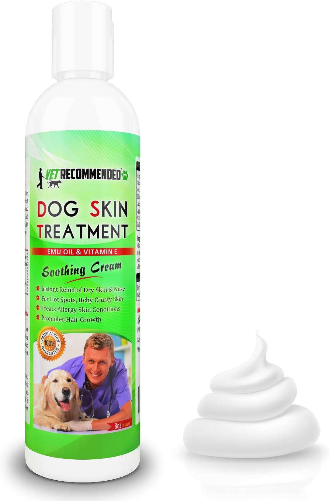 Vet Recommended Dog Dry Skin Cream & Moisturizer - Helps Dog Hair Loss Regrowth - Dry Nose & Cracked Paws - Works with Hot Spots for Dogs - 240ml (8 Oz)