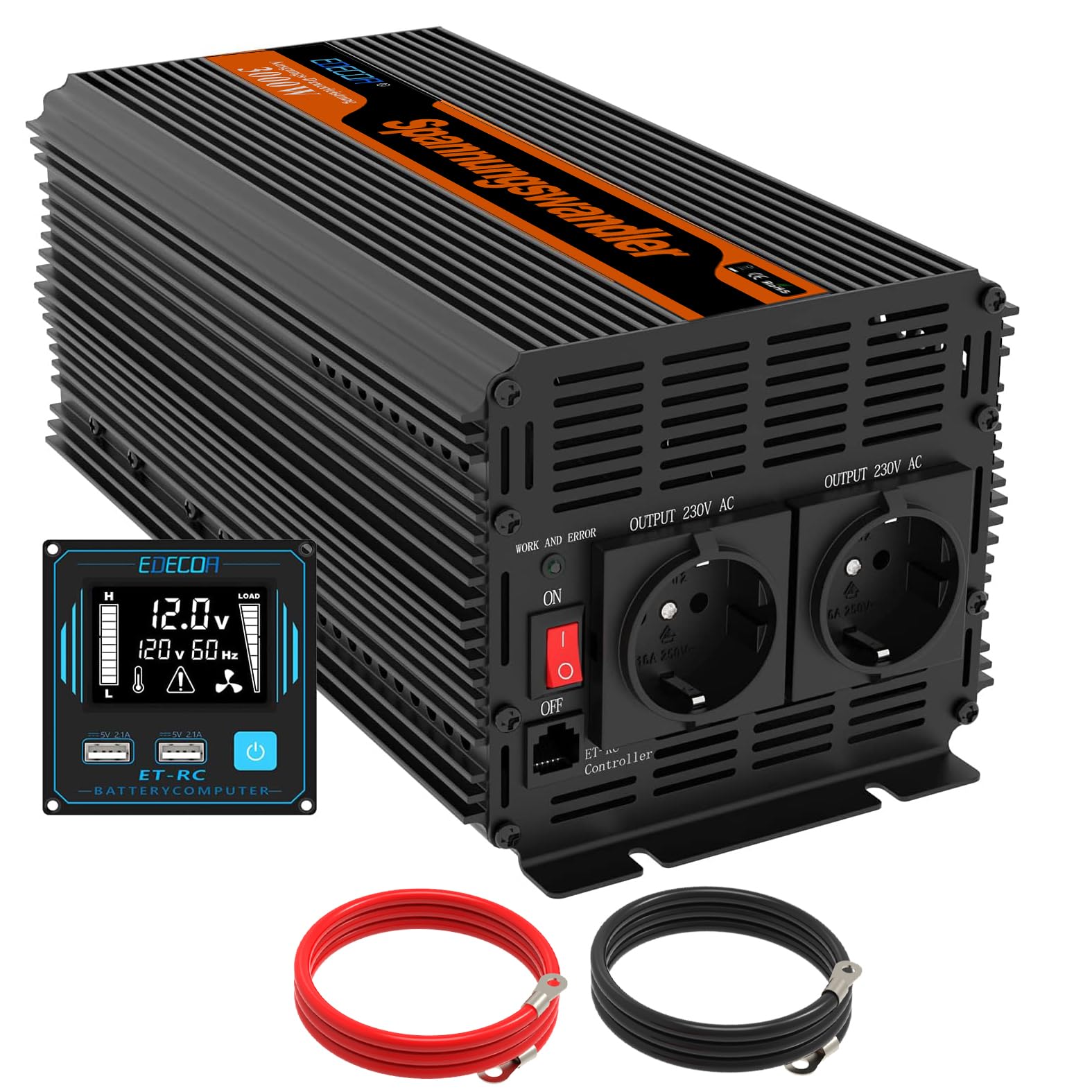 EDECOA Inverter 12v 220v 3000w convertitore onda modificata telecomando 2x usb transformatore per camper auto barca isolamento galvanico (2a generazione)