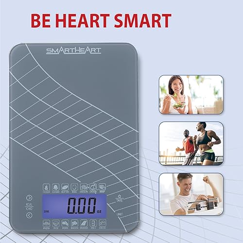 Miniatura 7 de SmartHeart Báscula digital de cocina con calculadora de calorías y carbohidratos, sensores de precisión, plataforma de vidrio templado, conversiones