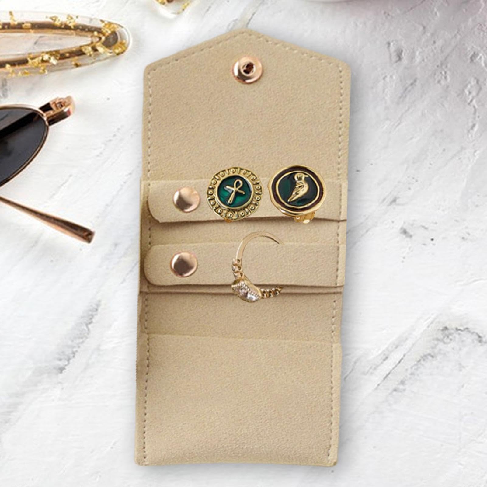 Portagioielli In Seta Orientale - Rotolo Da Viaggio Con Scomparti, 27x20 Cm - Foto 10