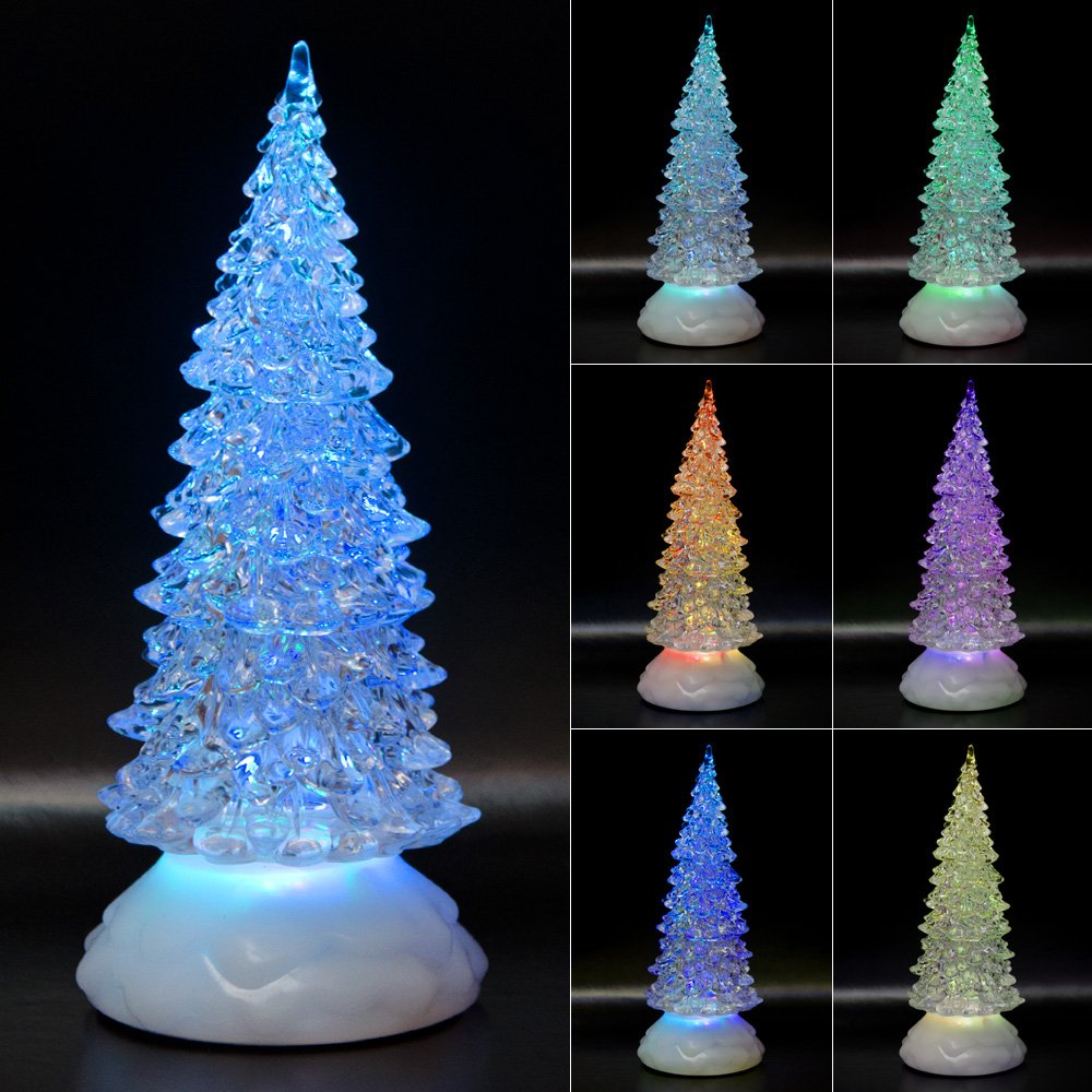 Tronje 27cm Albero di Natale Piccolo con Luce LED - Alberi di Natale Cristallo Artificiali da Tavolo - Timer USB Illuminato Decorazione Natalizie