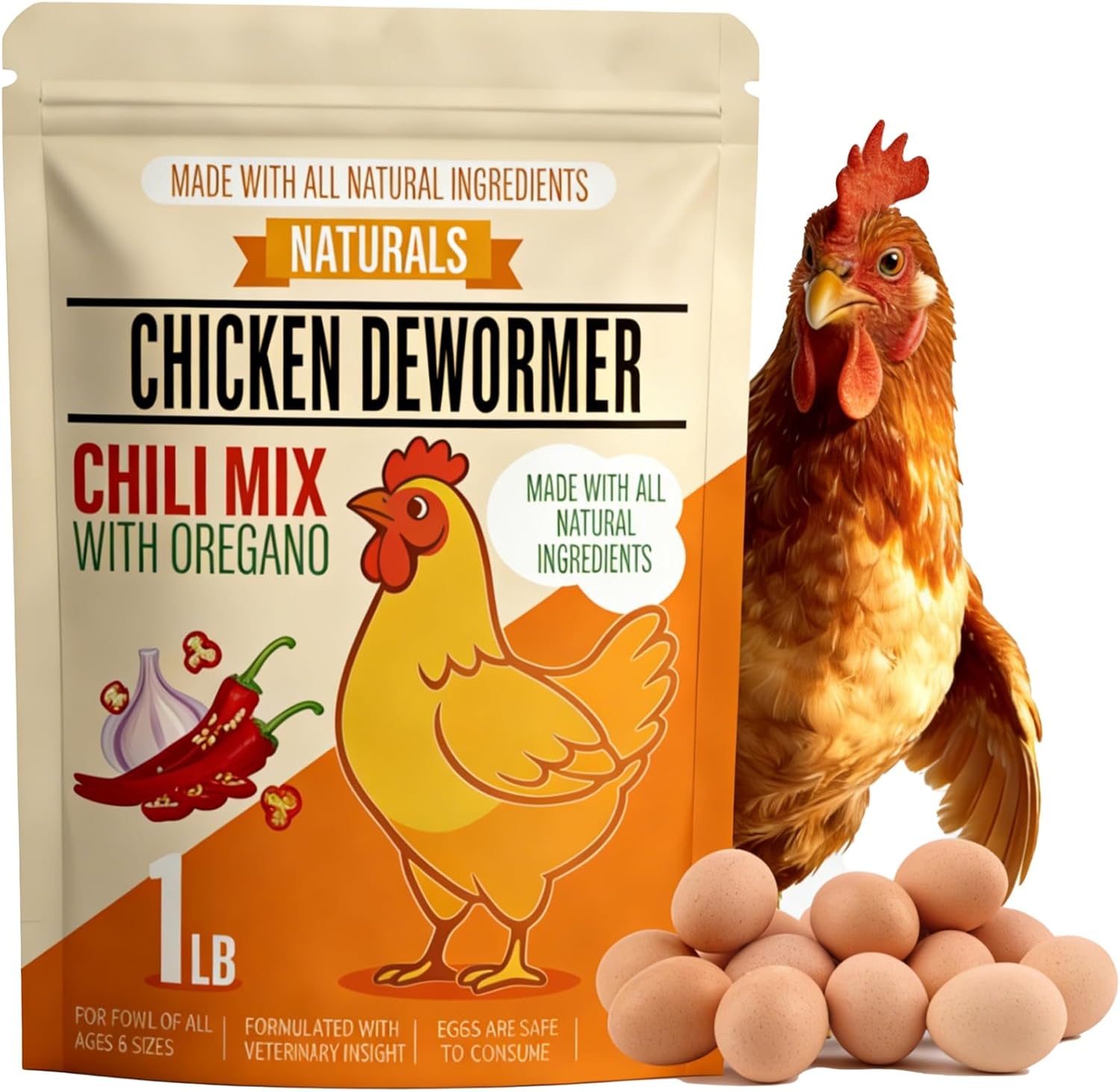 Naturals Chicken Dewormer Powder - Natural Herbal with Chili and Garlic, All-Natural Formula for Hens and Birds Duck Goose, Safe for Eggs,1LB Pouch (1)