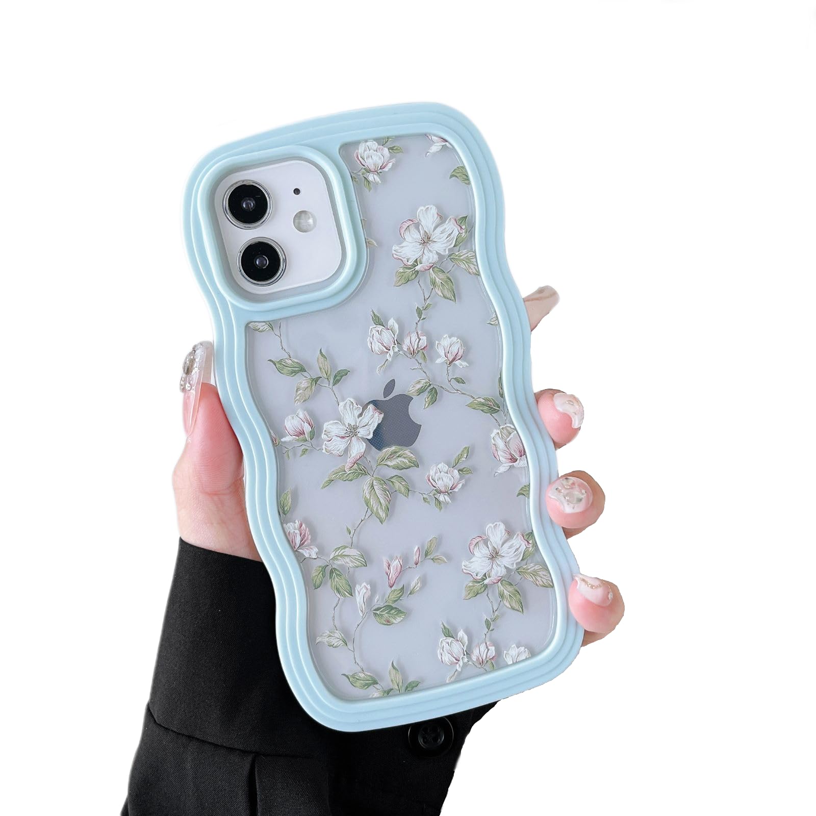 ZTOFERA Wavy Case for iPhone 12/12 Pro (6.1"), Cute Clear Protective Case with Floral Leaves Pattern