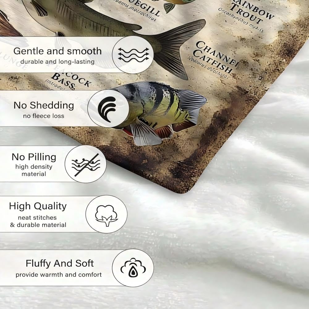 Fishing Enthusiast Blanket - Funny Fish Knowledge Blanket, Unique Fisherman Gift for Boys, Dad, Grandpa (70in*90in)
