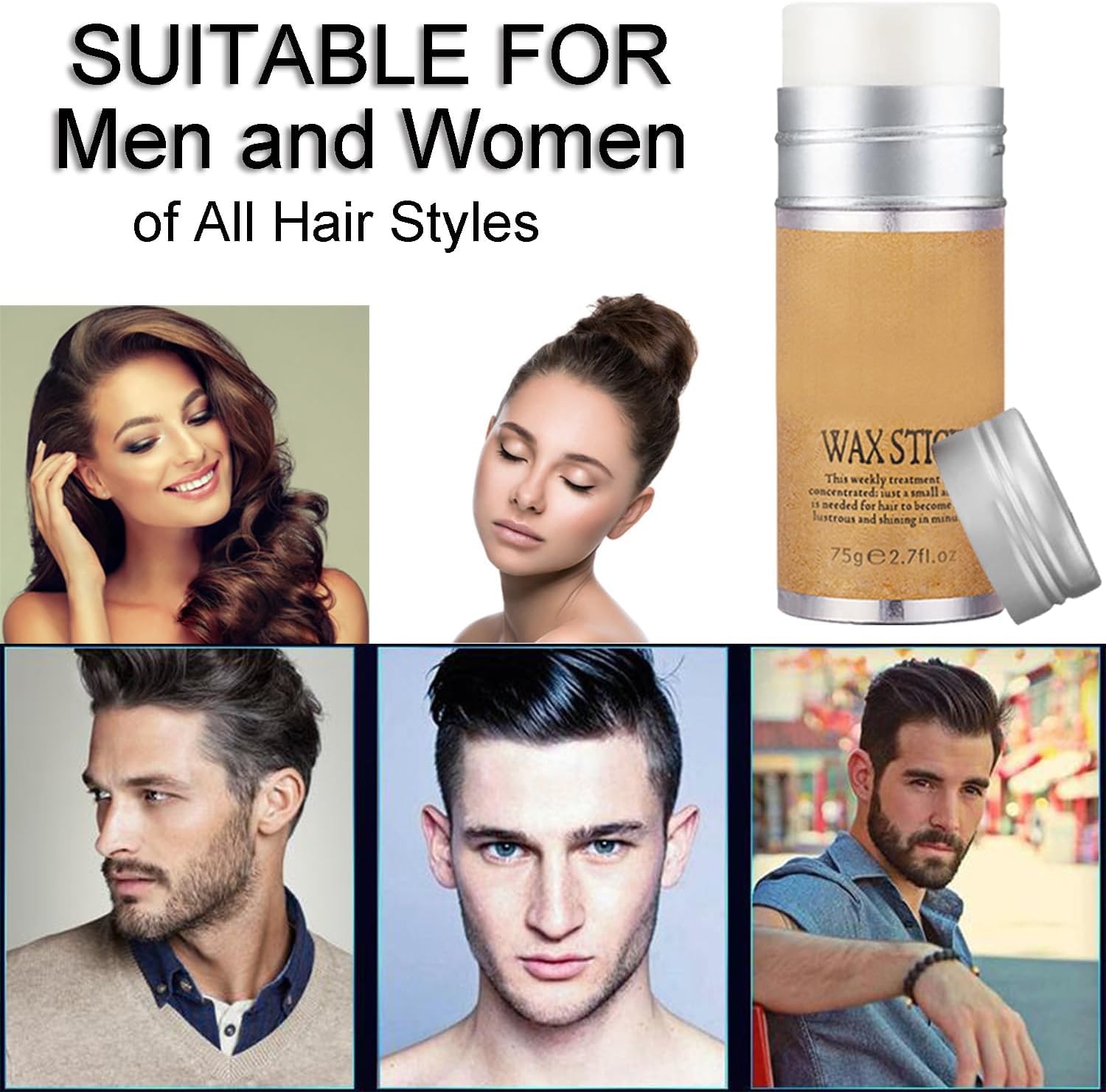 Barra de Cera para el Cabello 75 g, Pomada de peinado para pelucas, Para Hombres Y Mujeres Con Todos Cabello