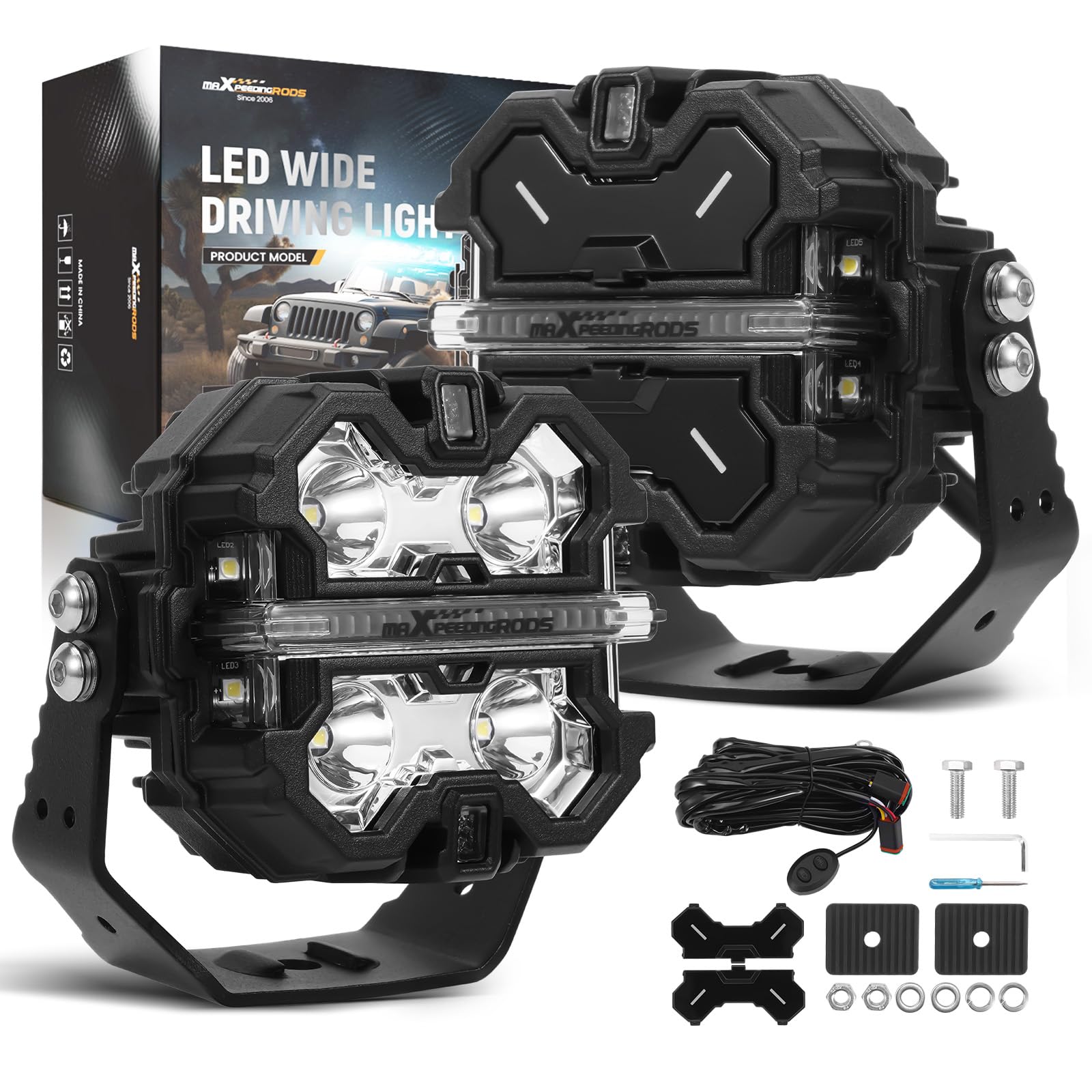 maXpeedingrods 2 x reflektor offroadowy 3,5" 160 W, 19200 lm, listwa świetlna LED z reflektorem bocznym 270°, bursztynowe/białe światła do jazdy dziennej do jeepów, SUV, pickupów, ATV, ciężarówek