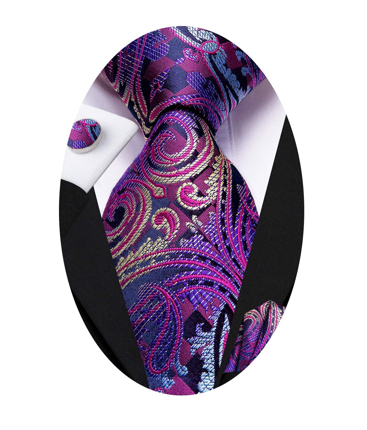 Hi-Tie Paisley Floral Ties Set for Men Silk Mens Stripes Necktie Pocket Square Cufflinks Set Formal Business