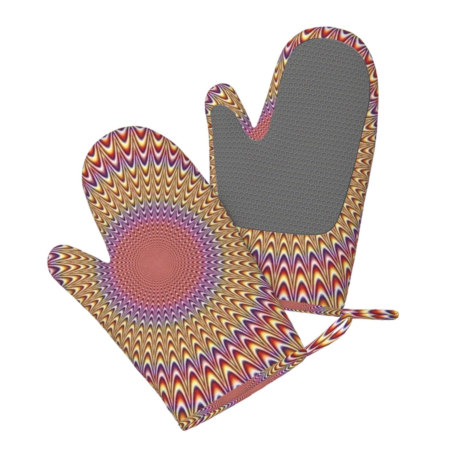 Aqrjlpo Women's Spiral Optical Illusion Silicone Oven Mitts Set 2Pcs, Printed Heat Resistant Non-Slip Silicone Oven Gloves For Kitchen Cooking Baking Microwave