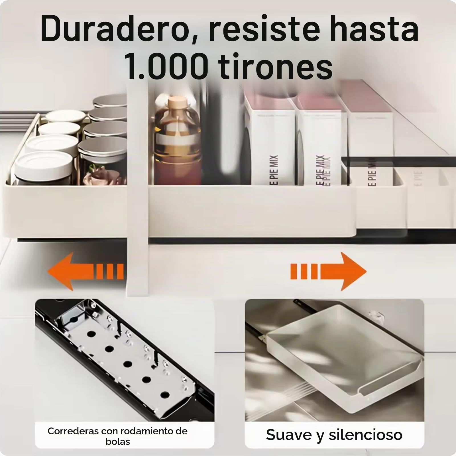 Cajón telescópico Cajón extraíble con Tirador Cajones de Armario Organizador de Armario de Cocina Blanco,20cm