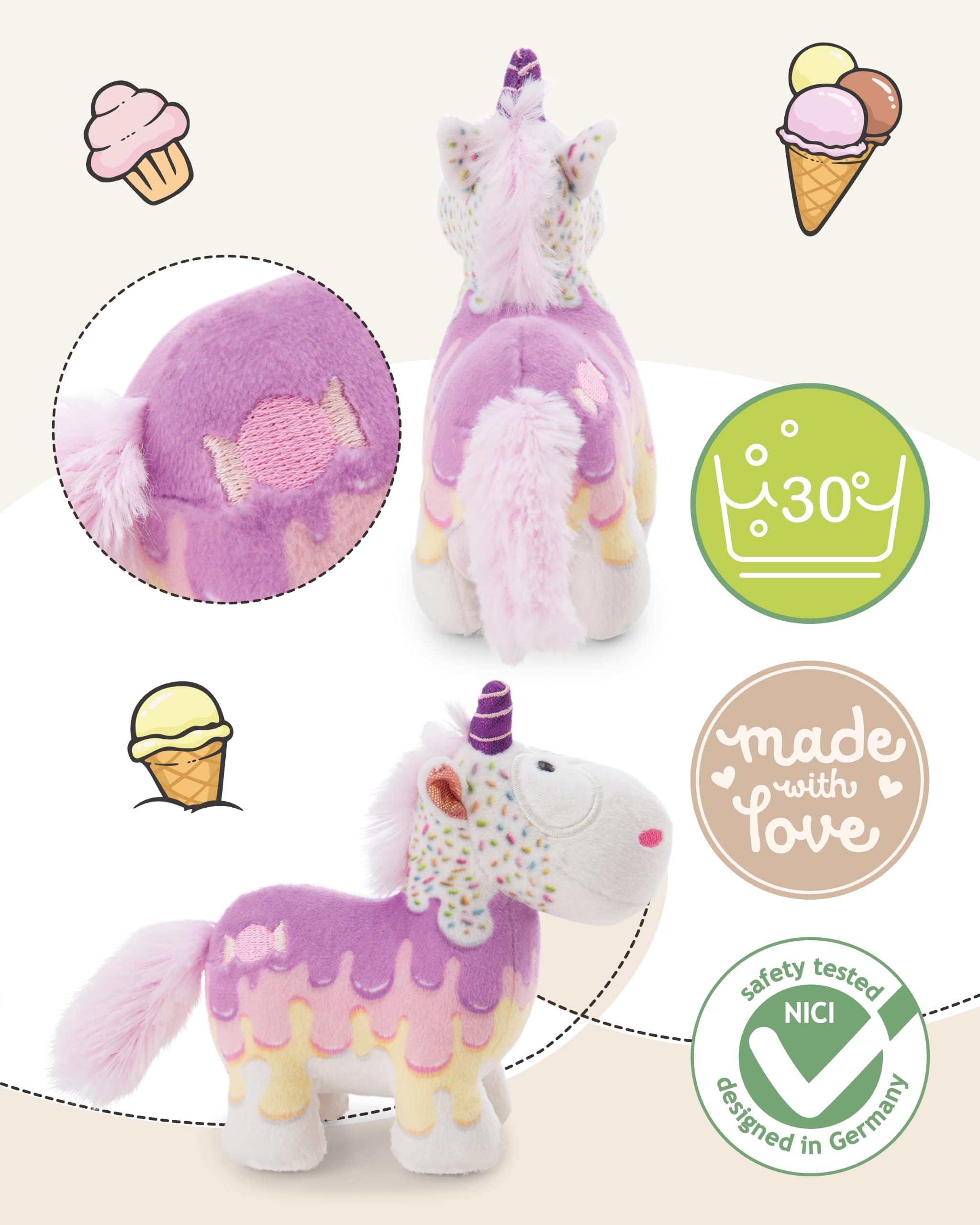 NICI 61910 Sweety Rainbow Unicorno di peluche morbido, tenero pupazzo per coccole e giochi, per adulti e bambini, 45 cm, bianco