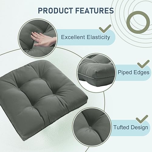 Miniatura 4 de downluxe Cojines para sillas de exterior, impermeables, copetudos, rellenos de espuma viscoelástica en forma de U para patio, 19 x 19 x 5 pulgadas,