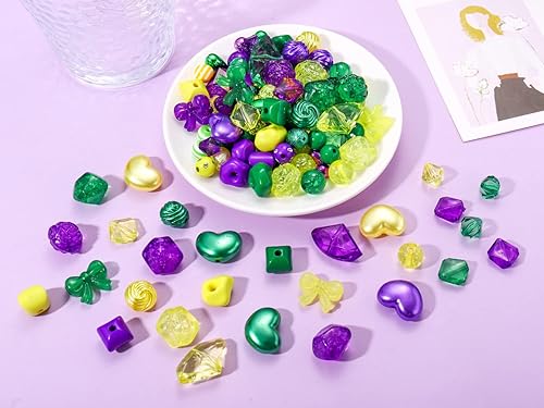 Miniatura 4 de 2300 cuentas de Mardi Gras para hacer joyas cuentas de arcilla polimérica doradas moradas y verdes cuentas espaciadoras de perlas de cristal