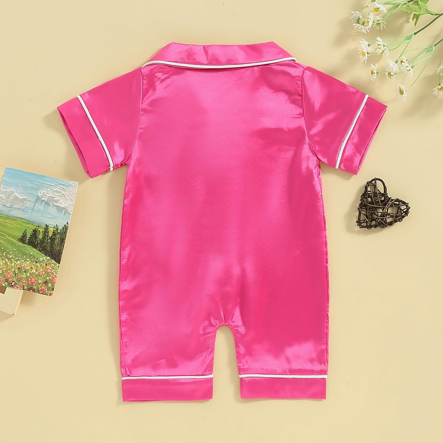 Multitrust Newborn Baby Boy Girl Silk Pajamas Short Sleeve Button Up Satin Pjs One Piece Romper Onesie Shorts Baby Sleepwears - Image 3