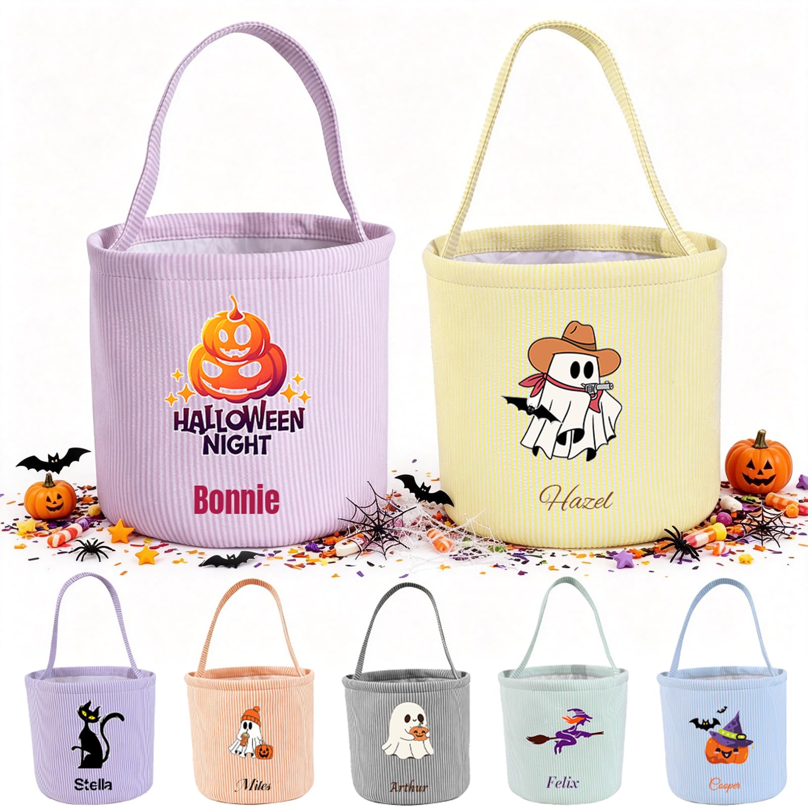 Personalised Halloween Basket, Custom Name Trick or Treat Bucket