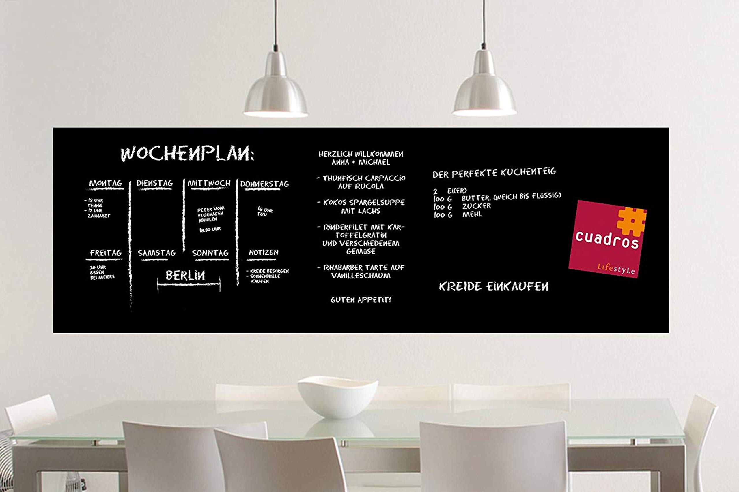 Selbstklebende Tafelfolie | Markerfolie | Whiteboardfolie | Boardmarkerfolie | inkl. 2 Stück Kreide | Wandfolie | Farbe:Schwarz, Größe:100x300 cm