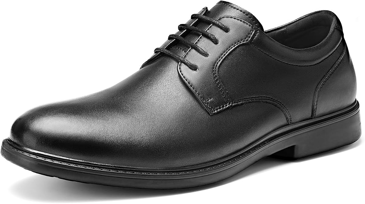 HEEZ Mens Dress Shoes Black Oxford Formal Shoes for Men | Nonslip Split Leather , Wide Width Comfortable, Work Casual Business Wedding Office
