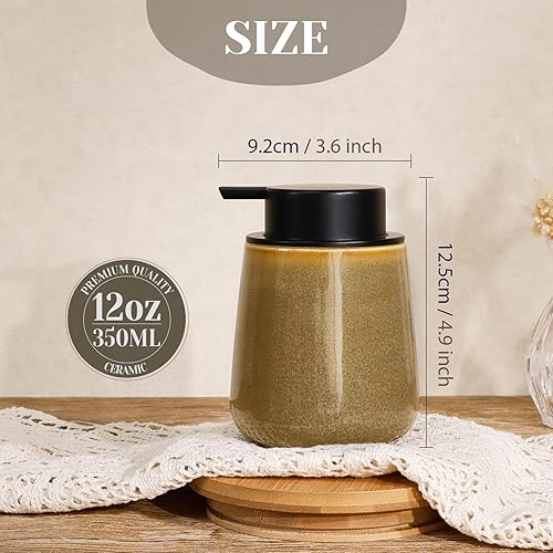 Miniatura 4 de INGOFIN Dispensador de loción de cerámica, dispensador de jabón de manos recargable de 12 onzas, dispensador de jabón líquido moderno con bomba,