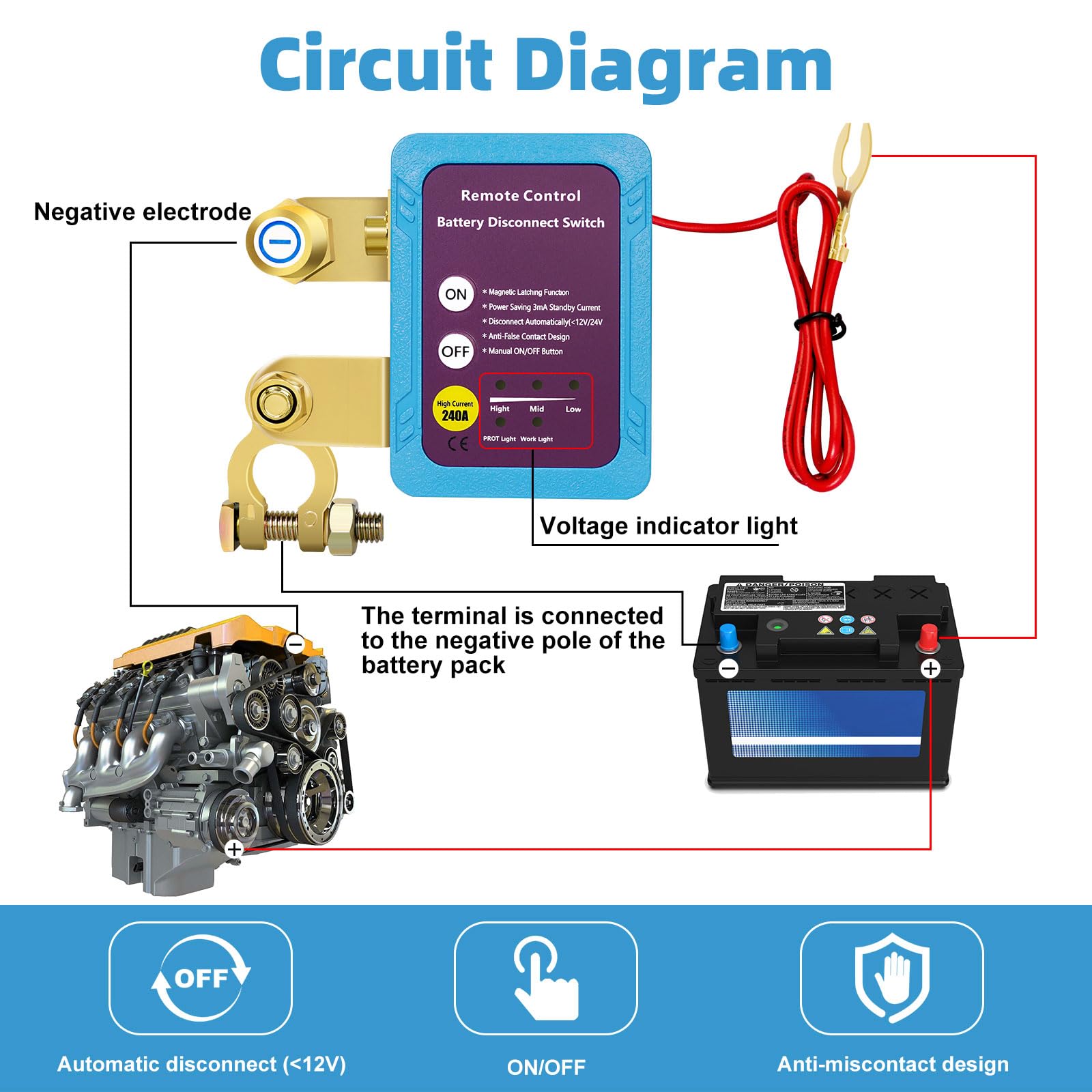 Coupe Circuit Batterie 12V Télécommande,Coupe Batterie Voiture | 12V 240A Circuit Voiture Interrupteur, pour Bateau RV ATV Camion Alarme