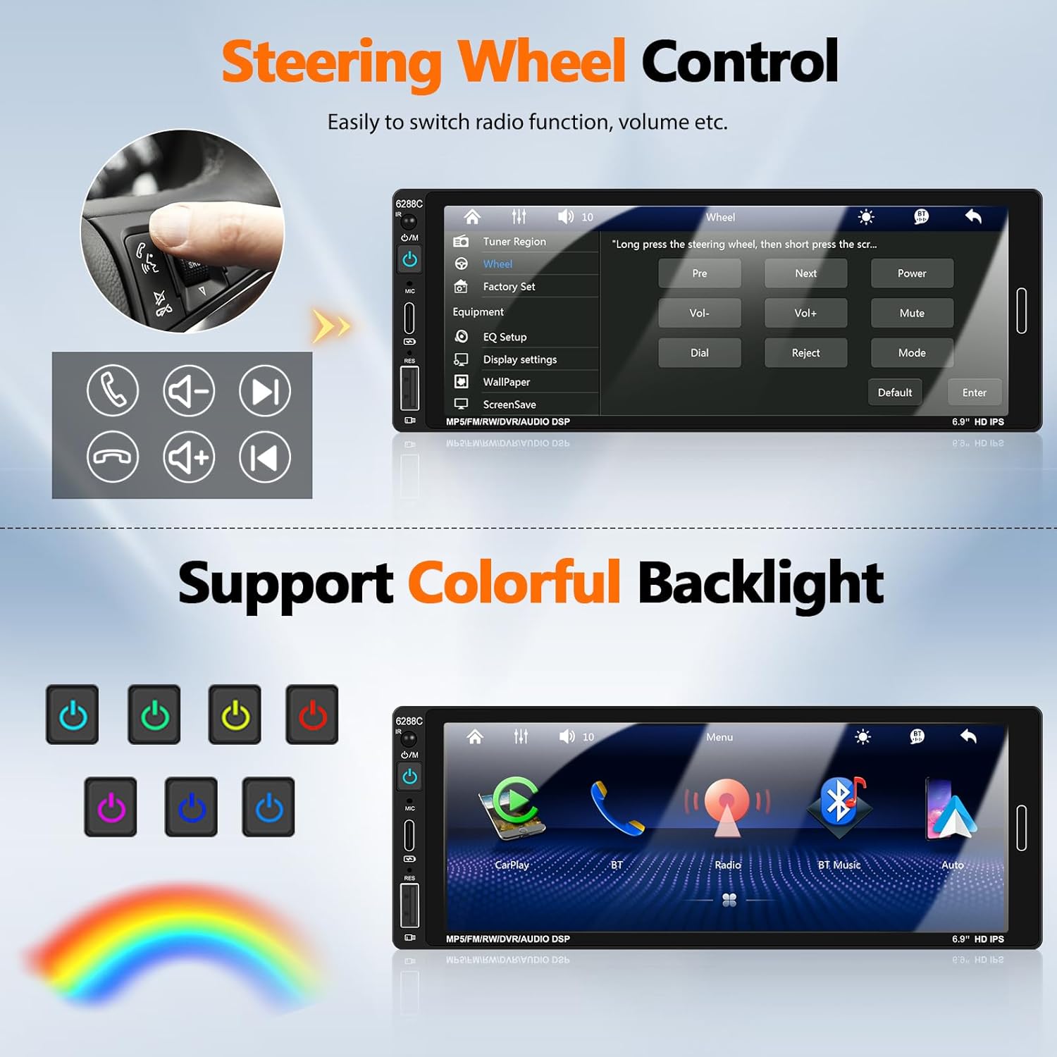 Steering wheel controls and car stereo interface for customizing button functions