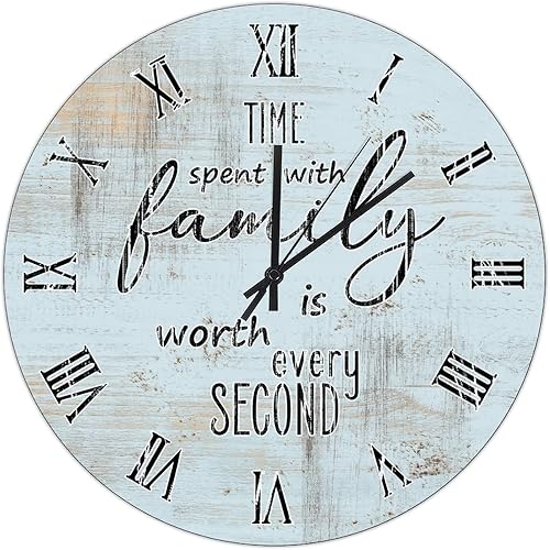 Miniatura 151 de UFunhome Reloj de pared de madera con cita familiar, el tiempo que pasa con la familia vale la pena cada segundo, reloj colgante redondo, funciona