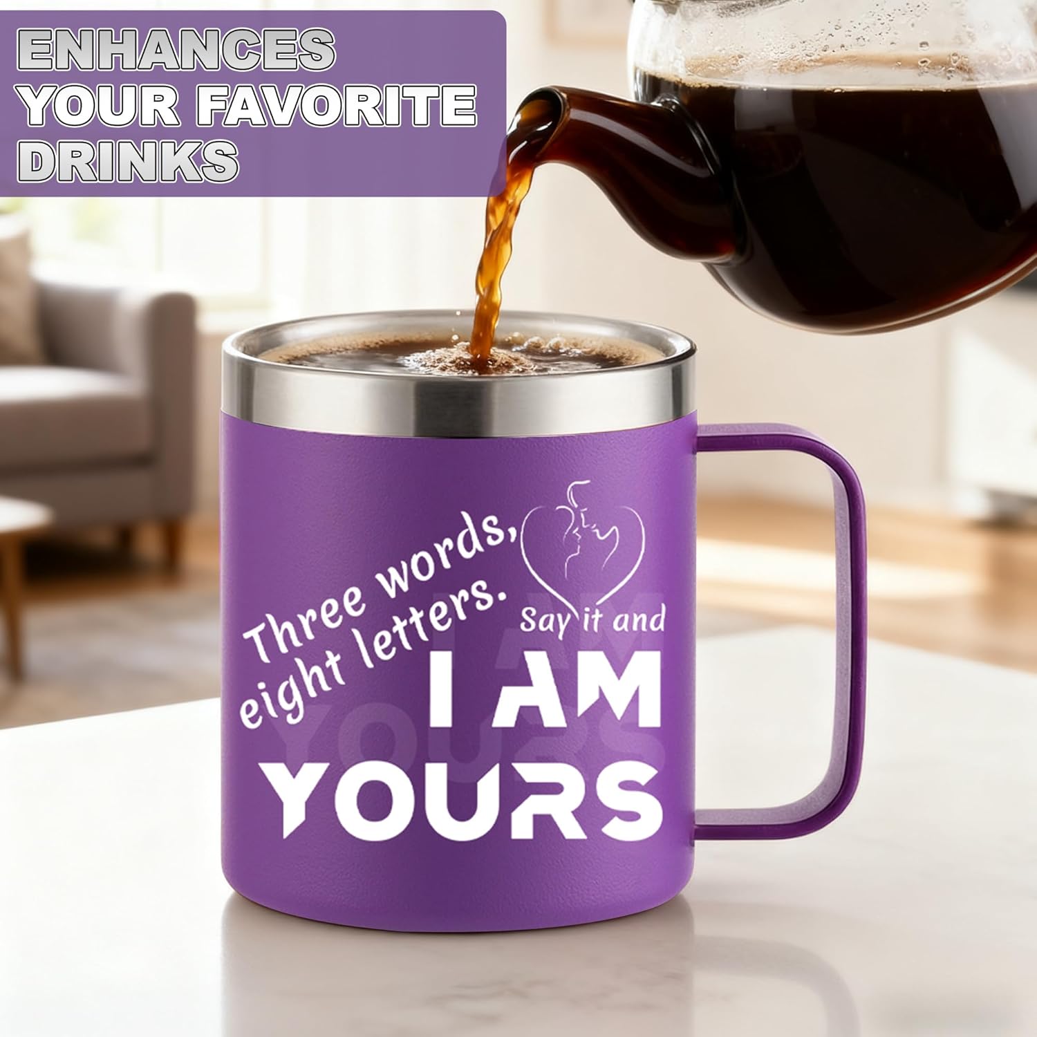 Valentines Day Gifts for Her Girlfriend Wife - I Am Yours Coffee Mug Gift for Birthday, Anniversary & Christmas - Thoughtful I Love You Gifts for Women Mom Couples, 14oz, Purple - Image 5