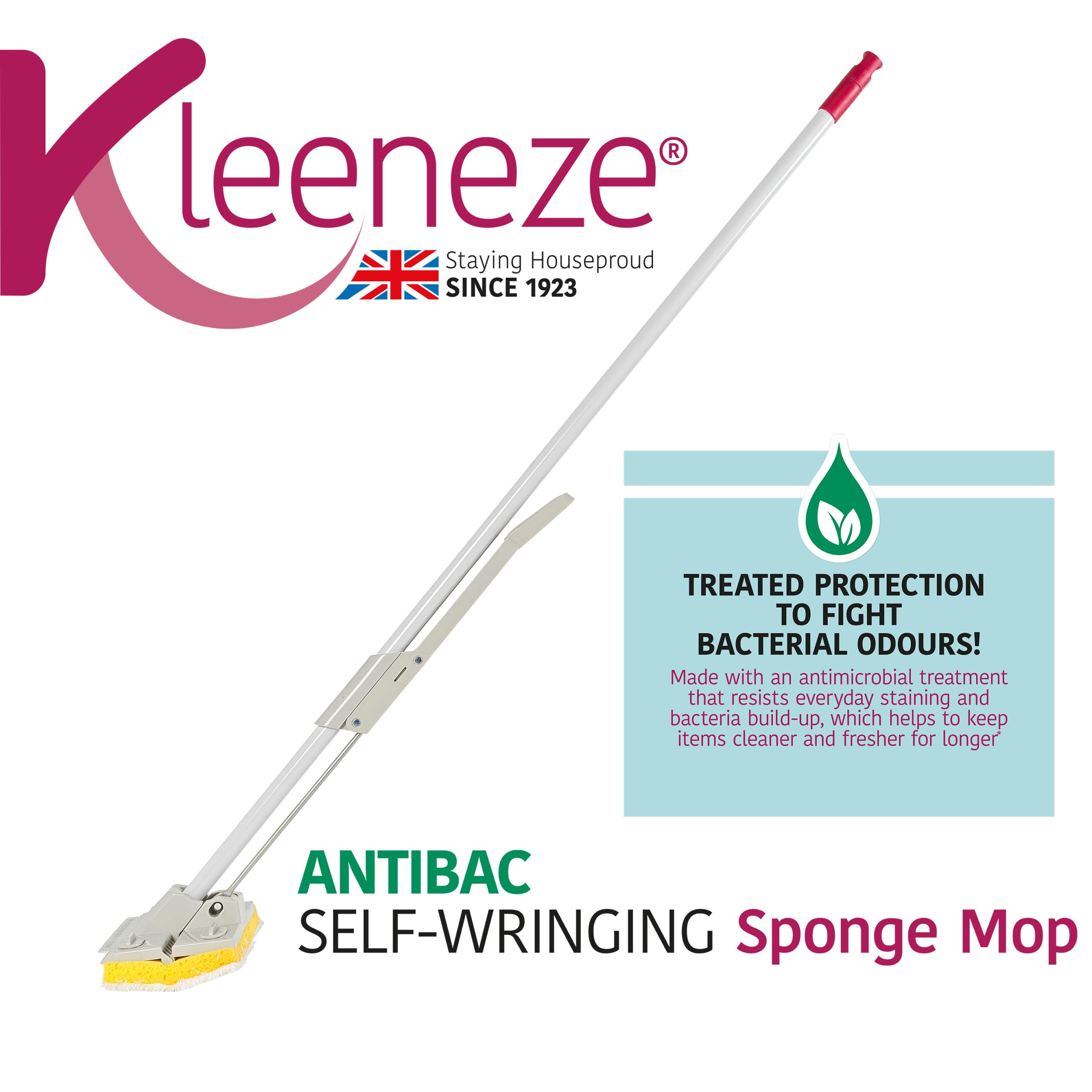 Kleeneze KL077332UFEU7 Mopa de esponja antibacteriana con recambio, Tratada con protección antibacteriana, Superabsorbente, Potente acción de escurrido, Incluye cabezal de mopa adicional