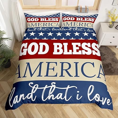Miniatura 2 de Juego de funda de edredón para el Día de la Independencia, tamaño King, 4 de julio, con bandera estadounidense, juego de funda de edredón de