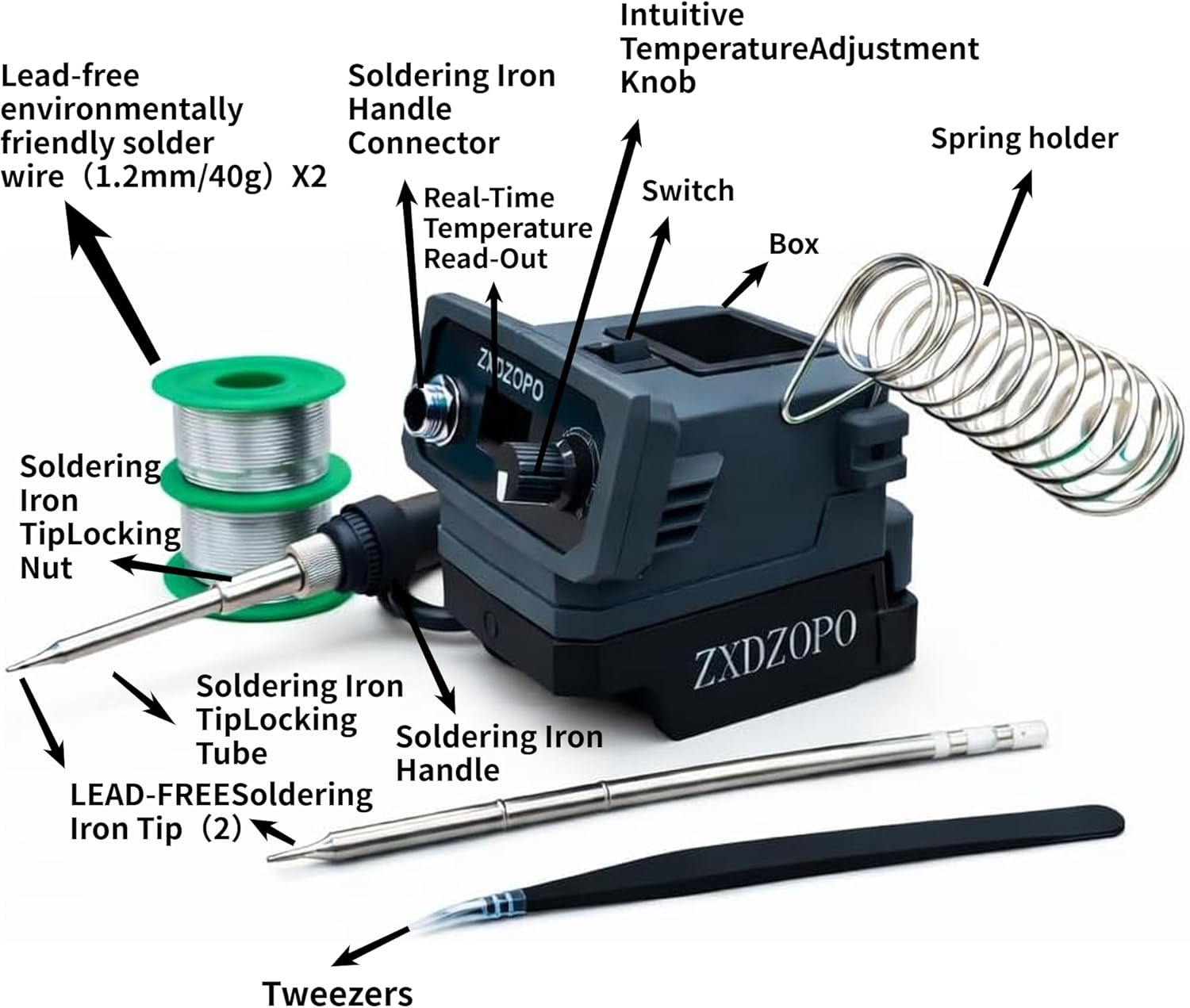 Cordless Soldering Iron Station 20V Blue Black, Fast Heating, Adjustable Temperature 150°C-480°C (302°F-896°F), LED Display, Temperature Memory, Auto Sleep, (Battery Not Included)