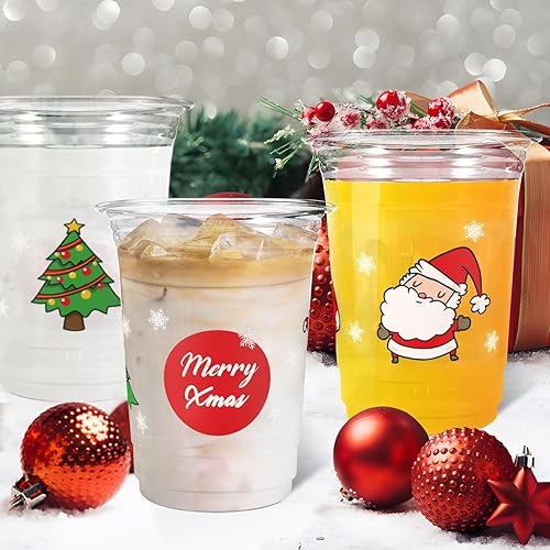 Miniatura 5 de LDIWEE 50 vasos de fiesta de Navidad de 16 onzas, vasos de Navidad desechables para niños y adultos, 4 diseños en 1 taza, vasos de plástico