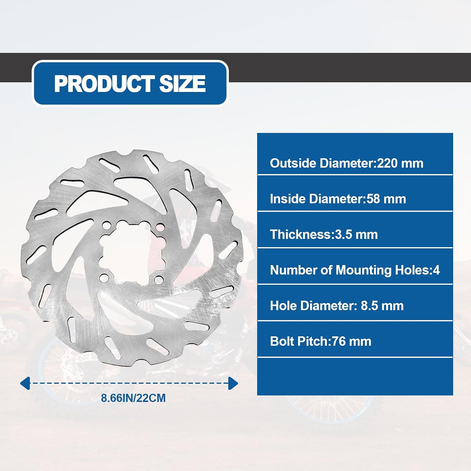 220MM Rear Brake Disc Rotor ATV Compatible with Ya-maha Banshee 350 1987-2006 / Blaster 200 1988-2006 / Warrior 350 1988-1989 / Raptor 660R 2001-2005 / Wolverine 350 1995-2005 OEM 2XJ-25831-50-00