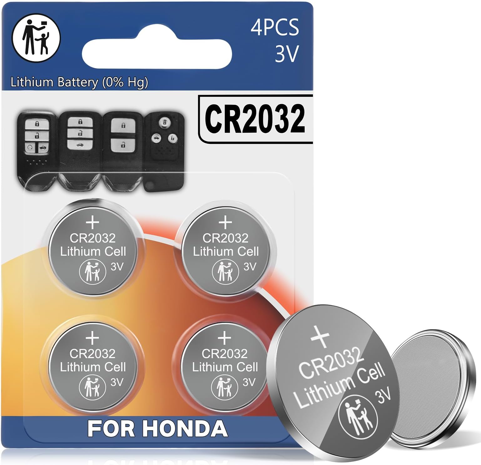 4 Pack Car Key Fob Battery Replacement for Honda (CRV Civic Accord Pilot Odyssey HRV Fit Passport Ridgeline Crosstour Insight Clarity CRZ) Smart Remote