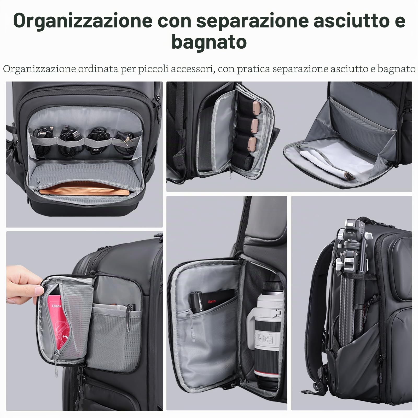 ULANZI BP10 Zaino per Fotocamera a Guscio Rigido, Borsa Professionale Impermeabile per Fotocamera per Drone Unisex Dslr Mirrorless Fotocamera Obiettivo Treppiede 17''-Laptop, Nero 35L
