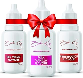 BAKE KING Combo of Red Velvet Milk Vanilla and Butterscotch Flavour 30ML Each Essence for Baking Cakes Jams Jelies Cookies Ice Creams and Puddings Liquid Food Essence (Set of 3)