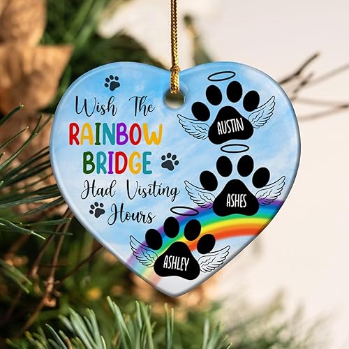 Miniatura 4 de Adornos conmemorativos para mascotas, adorno conmemorativo de pérdida de perro, adorno de huella de pata, adorno de cerámica de puente de arco iris,