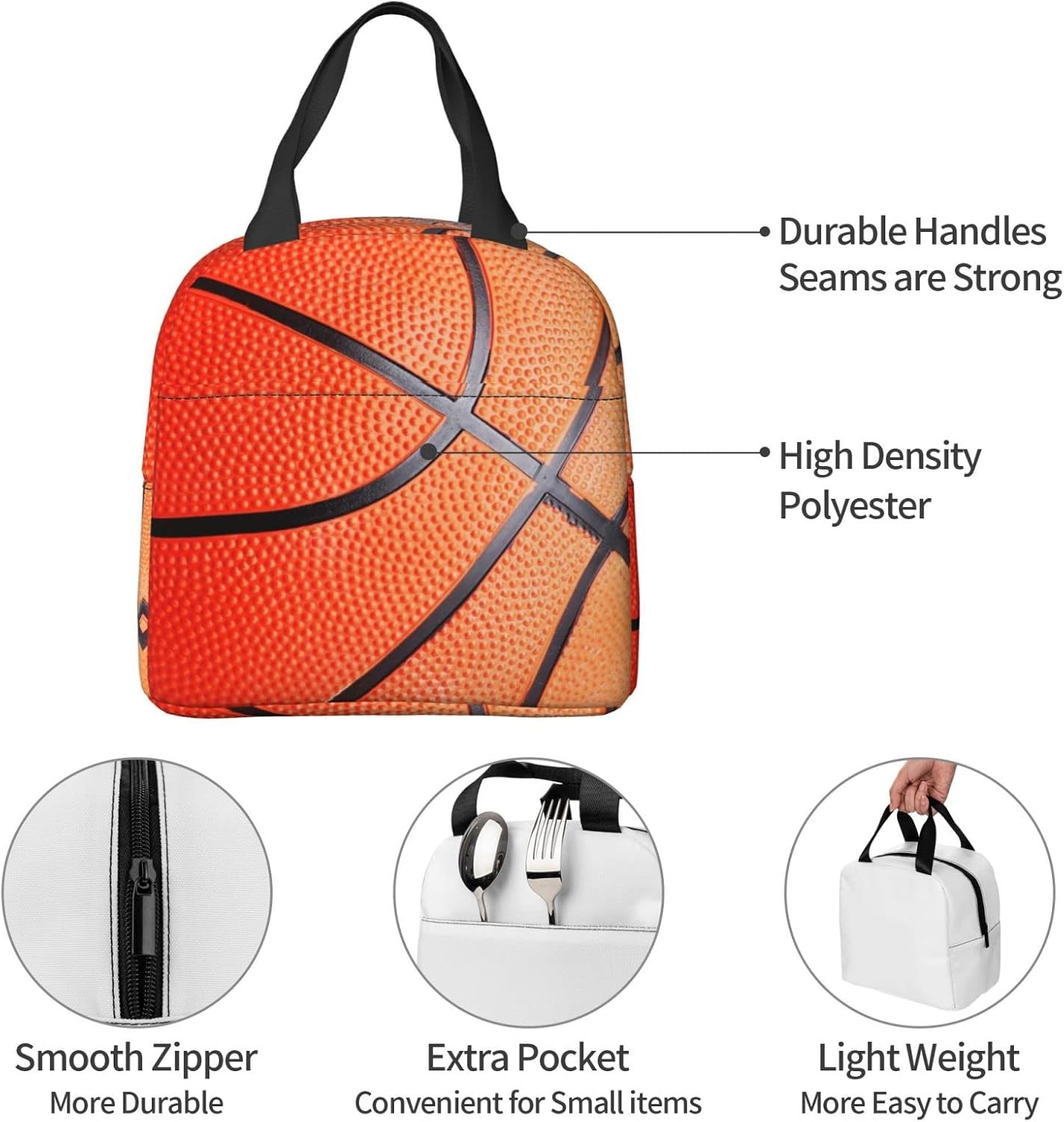 Basketball Reusable Insulated Lunch Bag For Women Men Waterproof Tote Lunch Box Thermal Cooler Lunch Tote Bag For Work Office Travel Picnic - Image 3