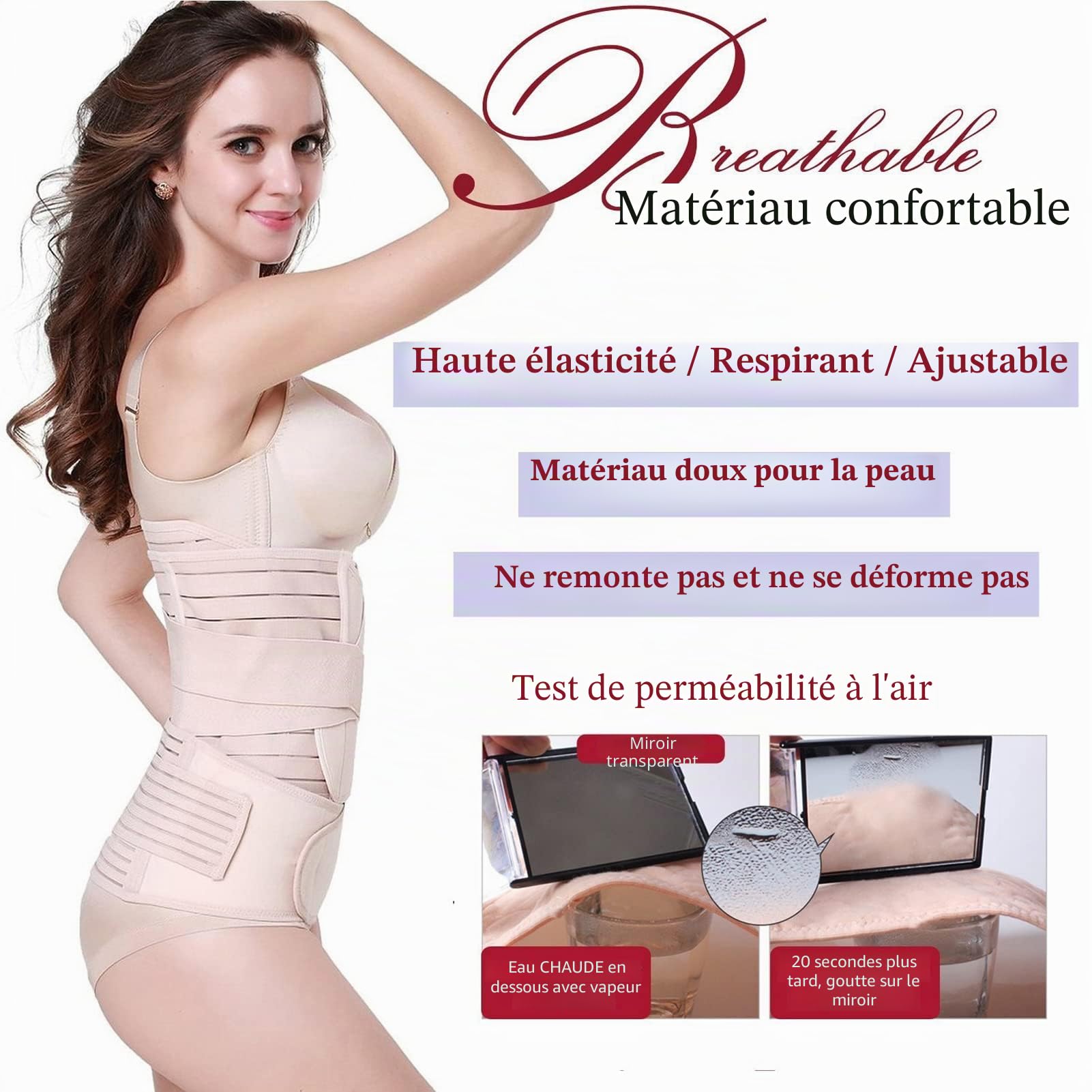Ceinture 3 en 1 Poste Accouchement Ceinture de récupération après Accouchement,Gaine Postpartum, Pelvienne,Abdominale pour Femme Belly Belt Respirant Réglable