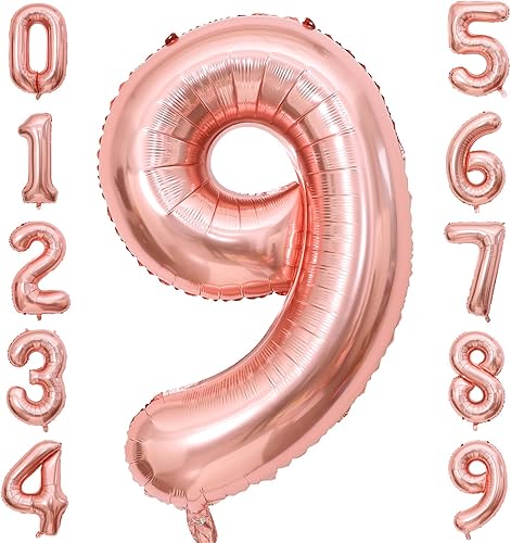Vista 11 de Globos de oro rosa con el número 80, globos gigantes grandes de 40 pulgadas, globos de aluminio de Mylar de oro rosa con números 80 para fiesta