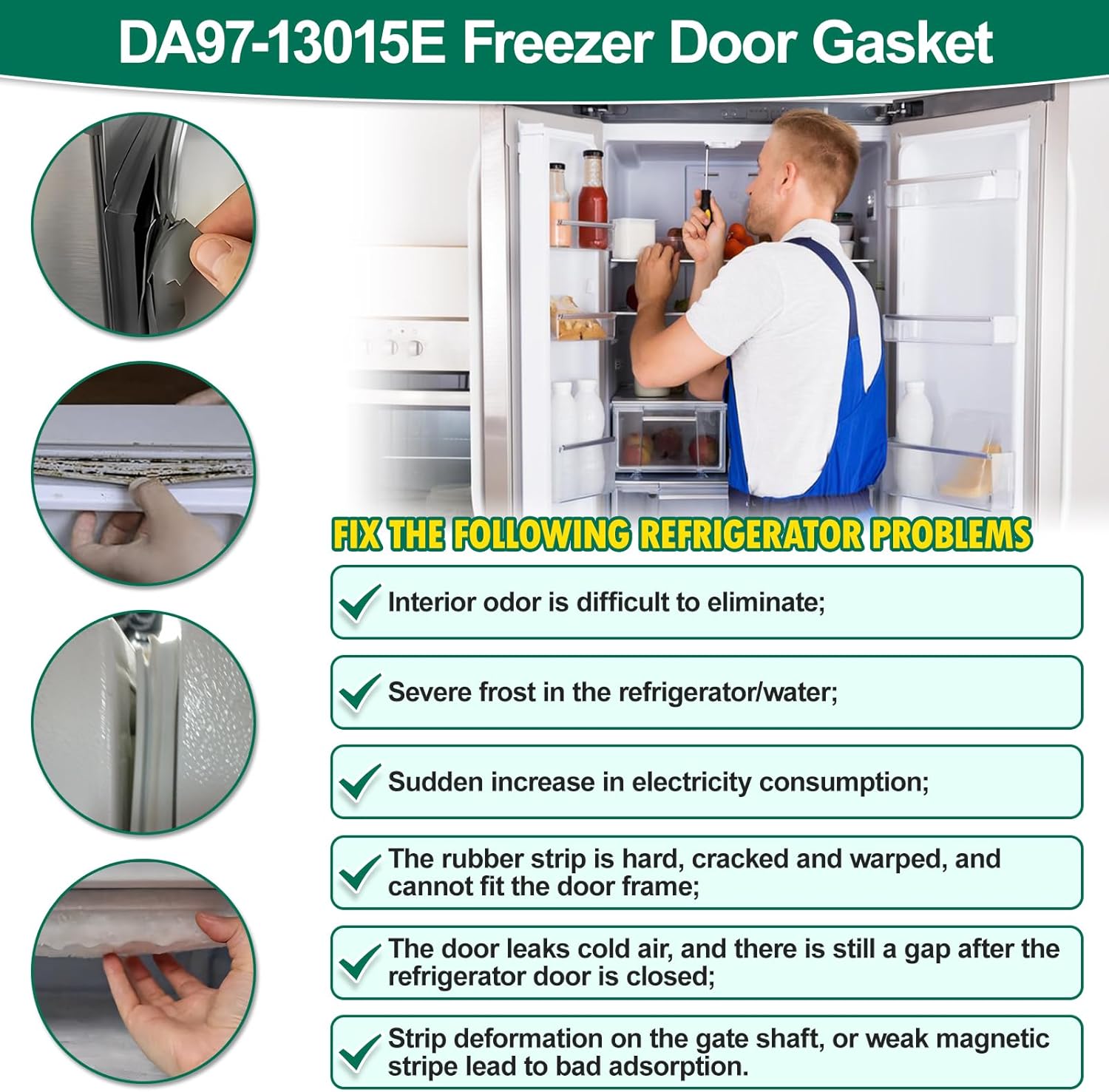 UPGRADED DA97-13015E Refrigerator Door Gasket Replacement Compatible with Samsung Refrigerator Parts Door Seal, Replaces RF28HDEDPWW RF28HFEDBSR RF28HDEDBSR RF23HCEDTSR RF28HDEDTSR Freezer Door Gasket