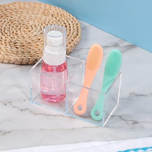 Miniatura 6 de Organizador de brochas de maquillaje acrílico, 2 secciones y 2 compartimentos, soporte de lápiz labial de plástico transparente de 4.72 x 2.36 x