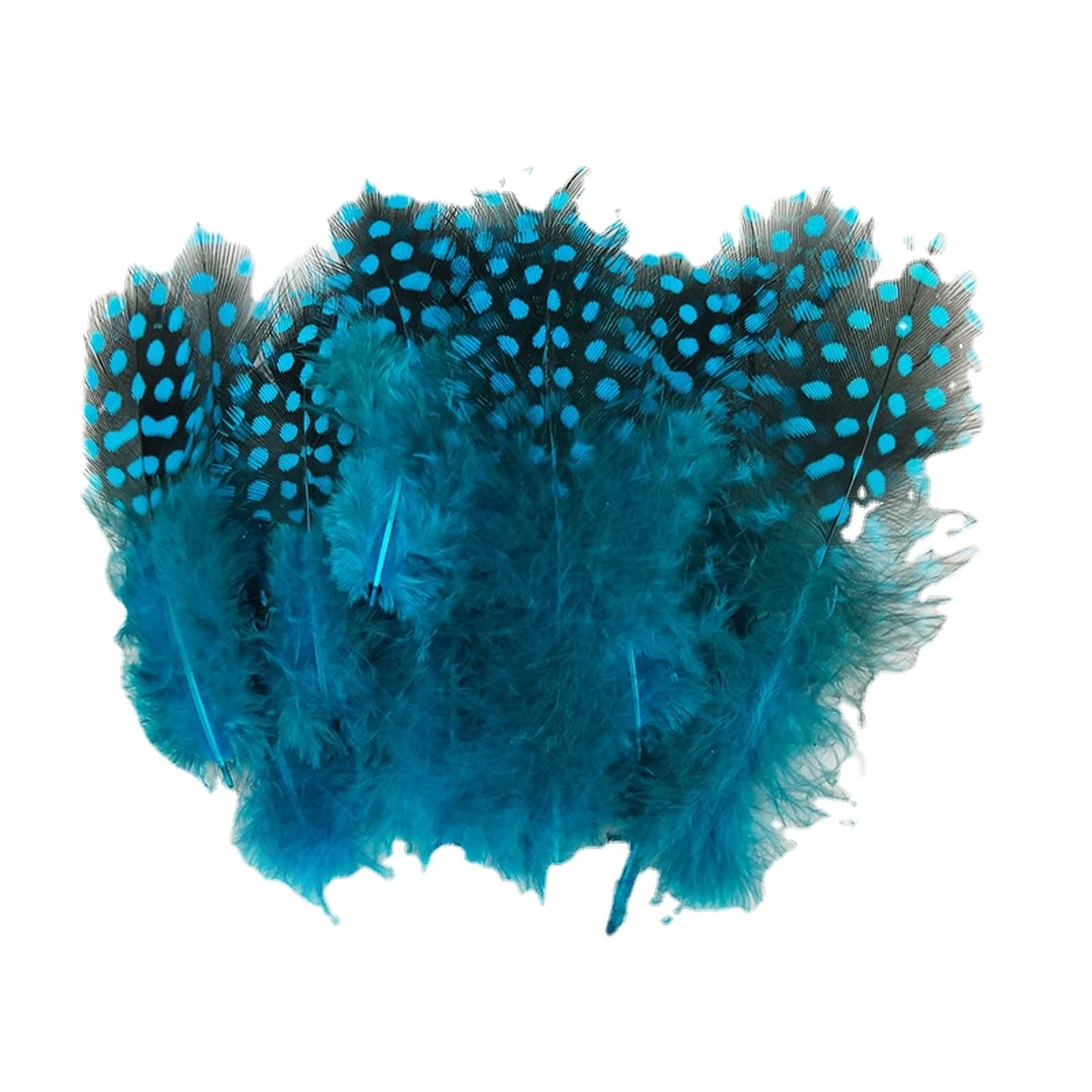 Guinea Fowl Feathers, 100 Pack 6-12cm/2.36-4.72 Inch Natural Speckled Feathers for DIY Art Craft Collage Headdress Home Wedding Birthday Party Decoration (Blue)
