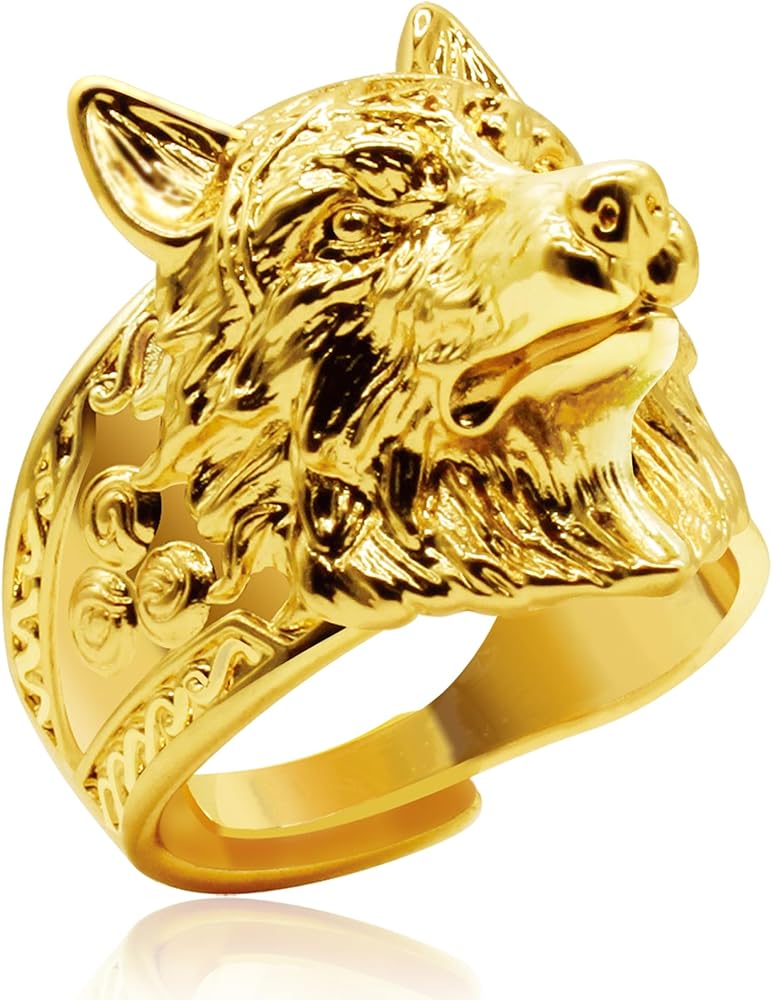 Amazon.com: Amitofo Viking Wolf Head Ring - Copper 18K Gold