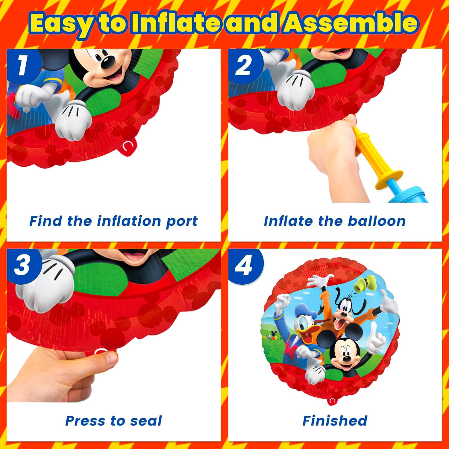 Juego de globos de cumpleaños de Mickey y sus amigos, paquete con 3 globos decorativos de aluminio de Disney más calcomanías, más decoraciones de globos de Mickey Mouse y amigos para fiestas