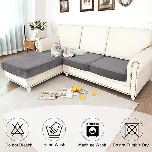 Miniatura 4 de NAISI Fundas de cojín impermeables para sofá, tela de terciopelo grueso, lavable, fundas para sofá modular de 3 piezas, funda separada en forma de L