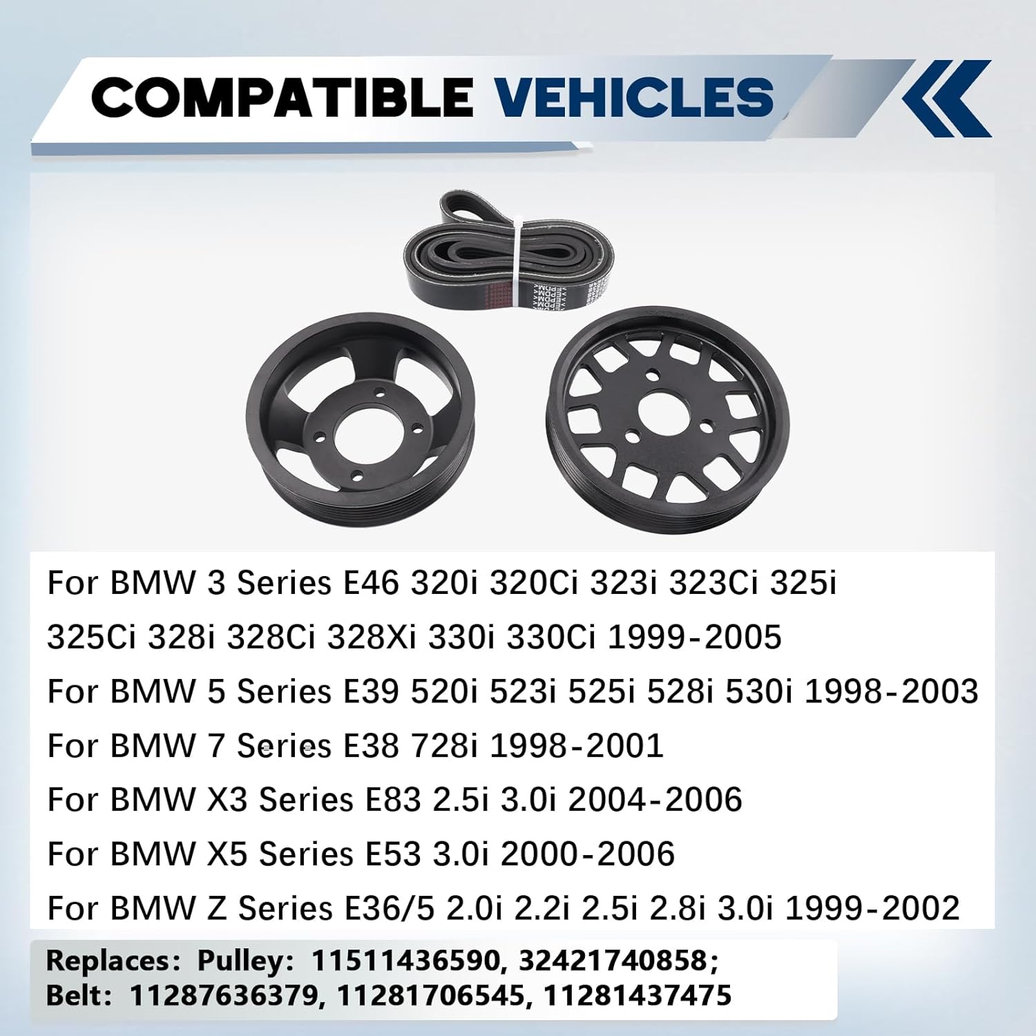Water Pump & Power Steering Pump Pulley Kit Compatible With BMW E36 E39 E46 323Ci/325Ci/328Ci/330i Drive Belt Replacement