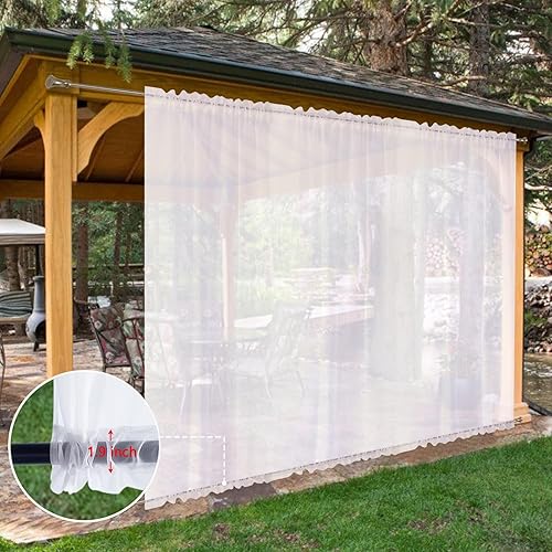 Miniatura 8 de SpaceDresser Cortinas traslúcidas impermeables para patio y exteriores 2 paneles de cortina transparente con bolsillo para barra para sala de