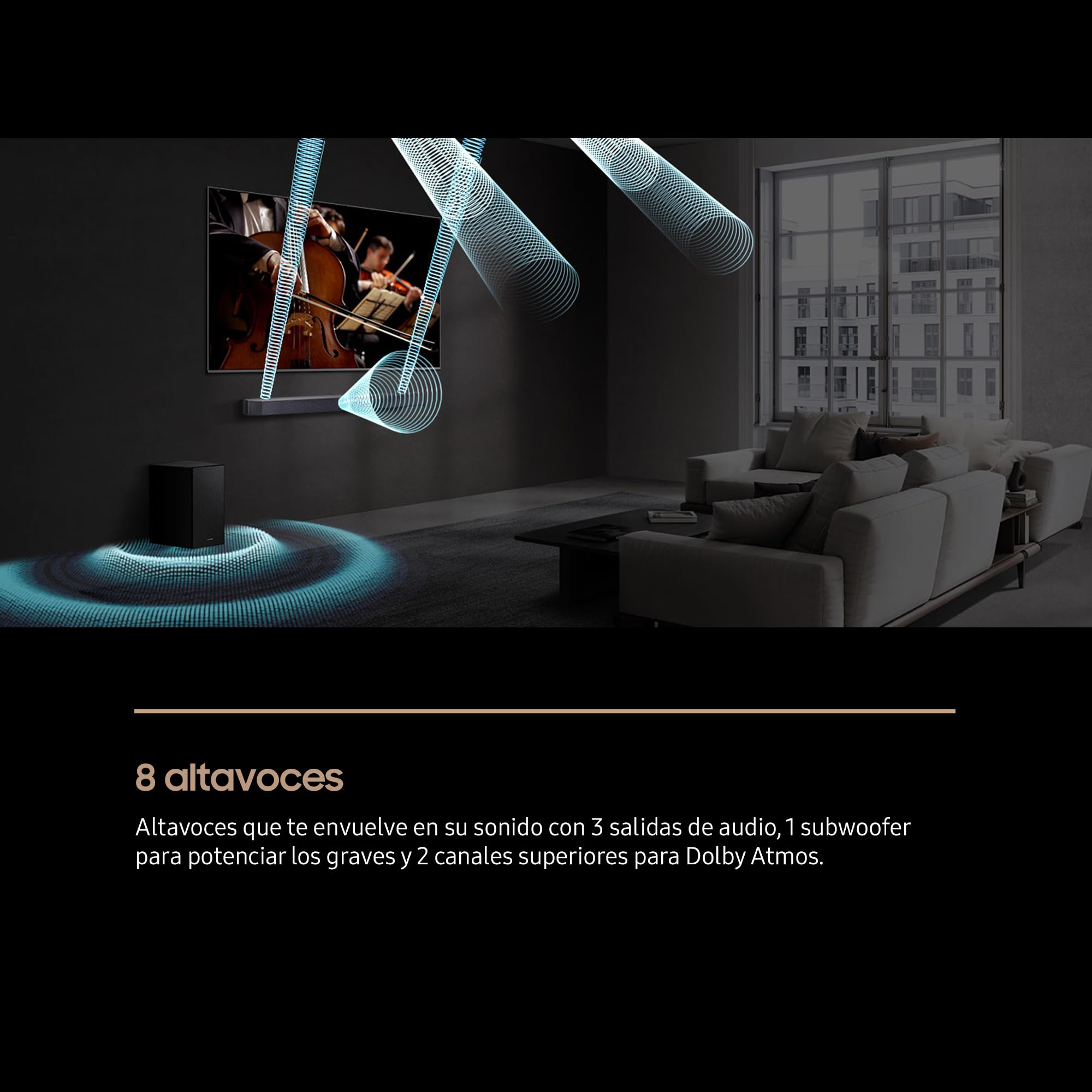 Samsung Barra de Sonido HW-Q600F/ZF - Dolby Atmos/DTS:X, Q-Symphony Gen II, 3.1.2 Canales, Sonido Inteligente y Modo Juego Pro